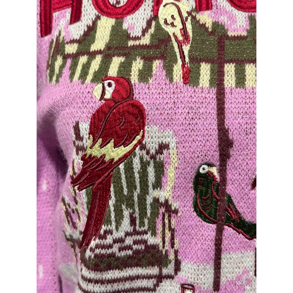 Farm Rio Macaw From Rio Knit Sweater Small Pink Parrot Holiday Wool Blend NWT - Picture 3 of 10